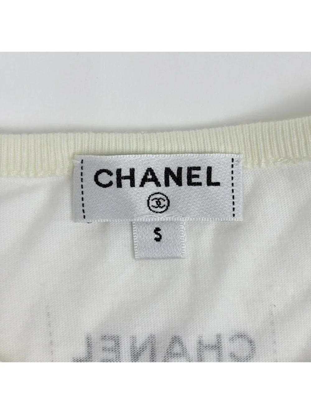 Chanel Logo Short Sleeve T-Shirt Top Cotton White Blue